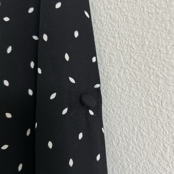 Express Black Semi Sheer Blouse Polka Dot White Leaves Size XXS Career Classic - Picture 6 of 16